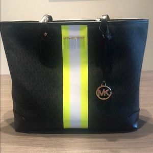 Michael Kors Neon striped tote with pouch NEW